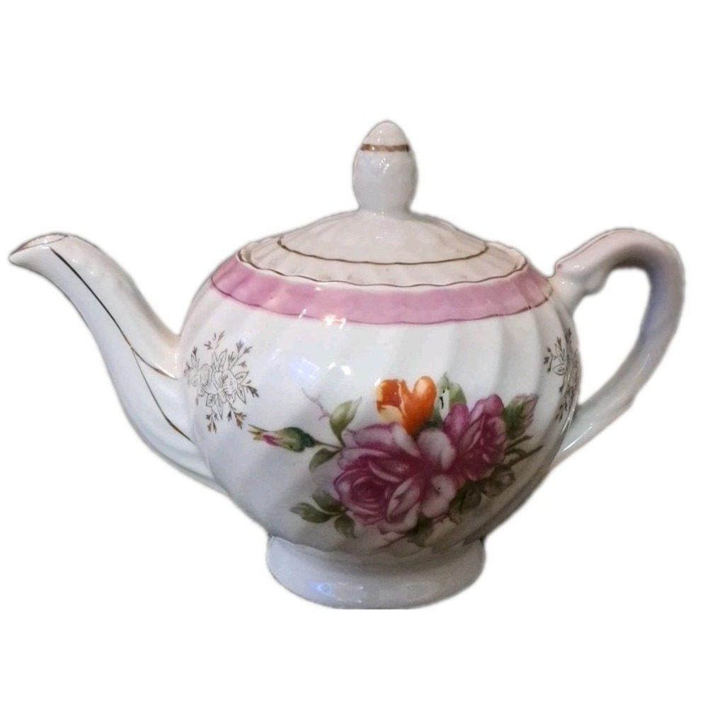 Vtg Ceramic Teapot Pink Roses Unbranded